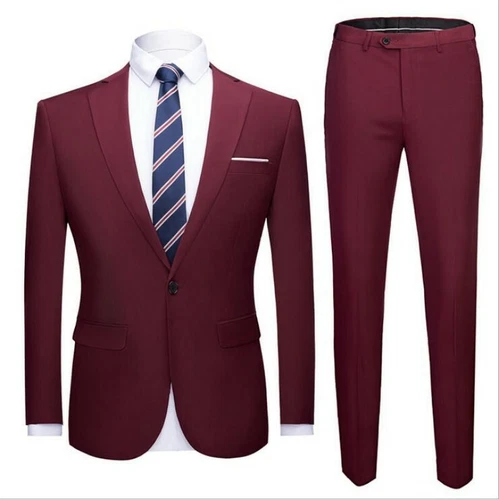 Men's Slim Fit Suits 2 Piece Jackets Blazer Pants Formal Business Coats Trousers - Picture 20 of 37