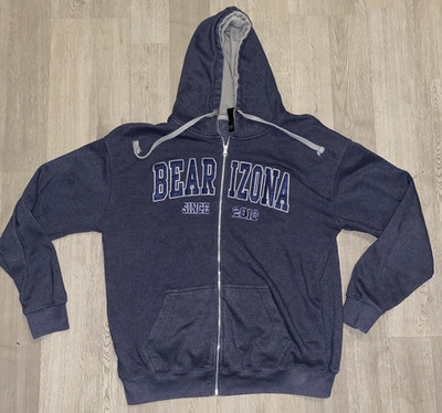 Bearizona Hoodie Sweatshirt Large Gray Bear Arizona Souvenir Full Zip Soft