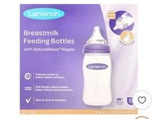 Lansinoh Breastmilk Medium Flow Feeding Bottles w Naturalwave Nipple Set of 3
