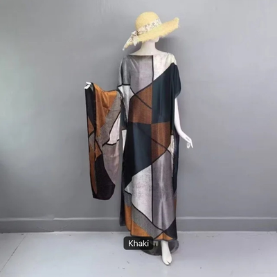 #ad Women#x27;s Multicolor Geometric Kaftan Maxi Dress Long Pullover One Size $39.80