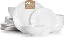 Image of 24-Piece Bone China Dinnerware Set, Service for 8, White Porcelain
