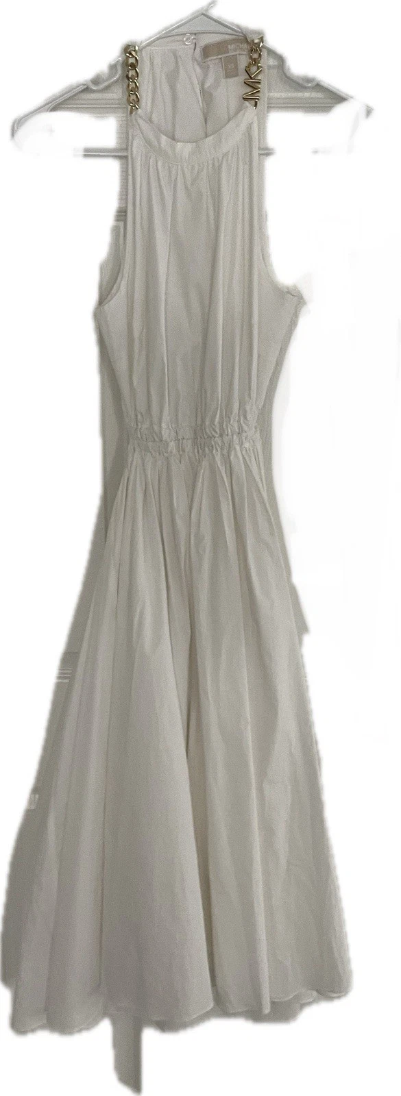 Abito midi MICHAEL MICHAEL KORS donna bianco vita aperta logo catena con tasche XS