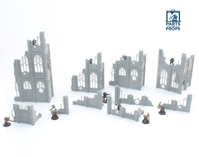 10 Stück großes Wargaming Gelände Gothic Ruinen Set kompatibel mit Warhammer 40k