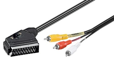 SCART auf 3x Cinch Kabel 2m RCA Adapter Audio Video Umschalter AV Hifi VHS DVD