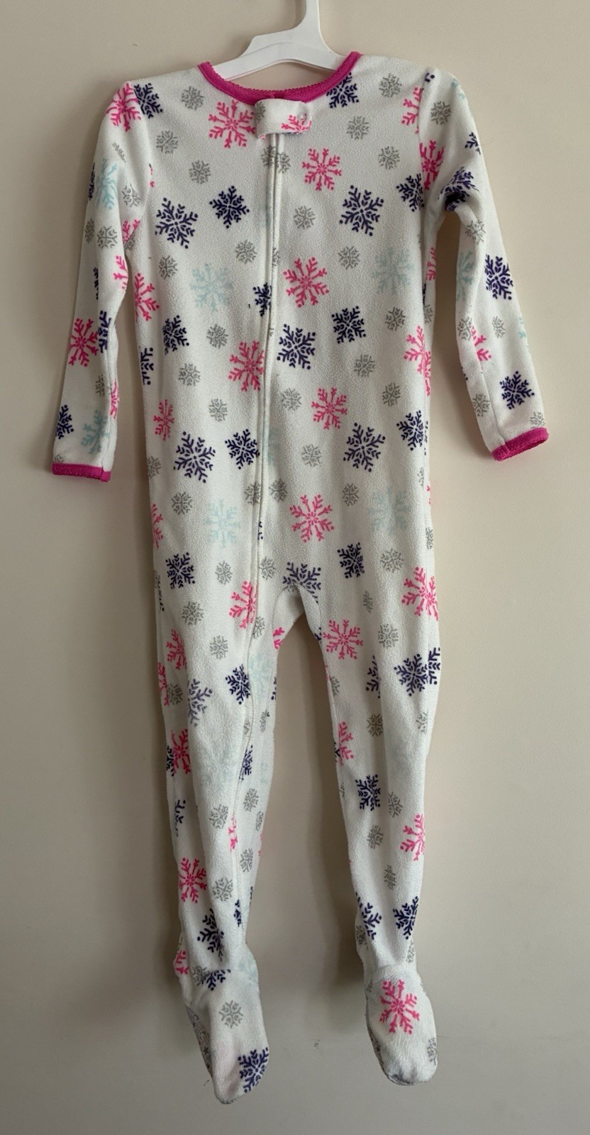 Carter's Toddler Girls 1-Piece Glitter Snowflakes Fleece Zip Footie PJs Cream 4T