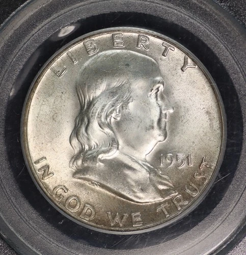 Franklin Silver Half Dollar 1951 P. PCGS MS-64 FBL. Toning. Lot  9064-579-2384