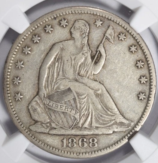 Medio dólar libertad sentada 1868-S ~ ¡Bonito original NGC XF40! Foto 3 de 4