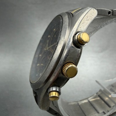 Seiko Chronograph Watch Men 38mm Blue Dial Titanium Date Alarm