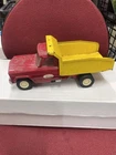 Vintage 1960s Made In USA Tonka Jeep Red Yellow Dump Truck Pressed Steel