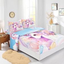 Cute Unicorn Bedding Set, Kawaii Rainbow Unicorn 4 PCS Bed Sheets Soft, Cute ...