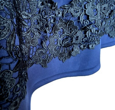 Francesca Alya Scuba Crochet Lace Hem Trim Fit Flare Navy Tank Dress Womens M