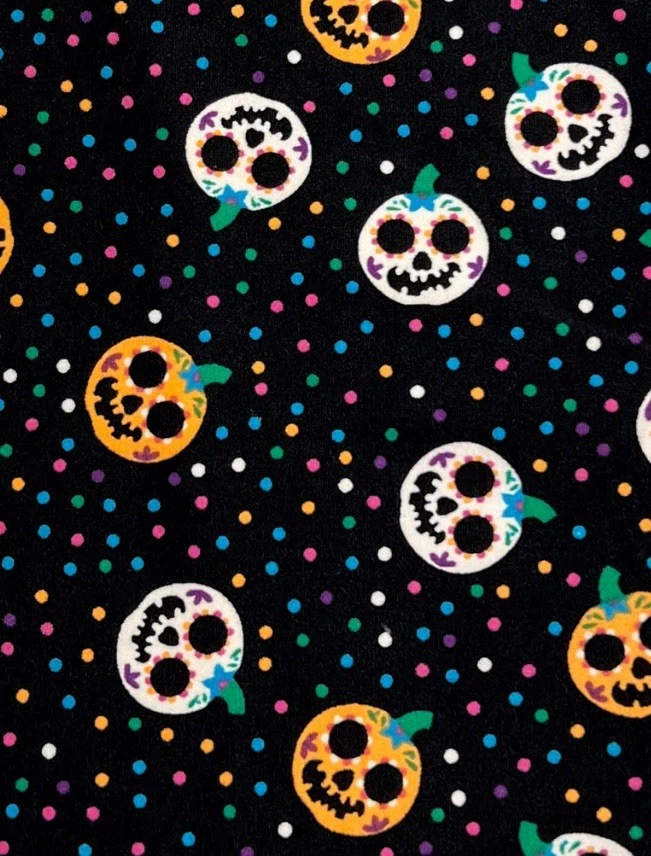 LuLaRoe Leggings TC Alto Curvilíneo Raro NEGRO Calavera de Azúcar Punto Calabaza Muñeca de Halloween Foto 3 de 4