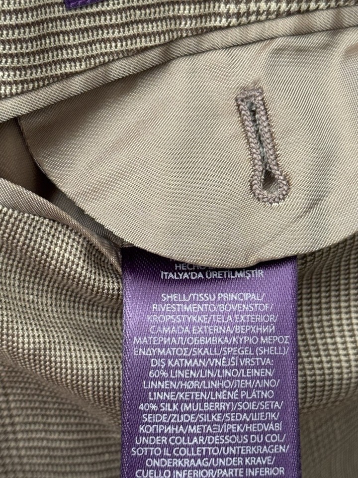Ralph Lauren Purple Label Men’s 36R Linen-Silk Beige Glen Check Kent ...