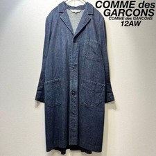 12AW Comme Des Garcons Denim pleated long chester coat
