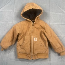 Carhartt Youth XXS 4/5 Brown Canvas Jacket Coat Quilt Hooded RN13706 Distressed