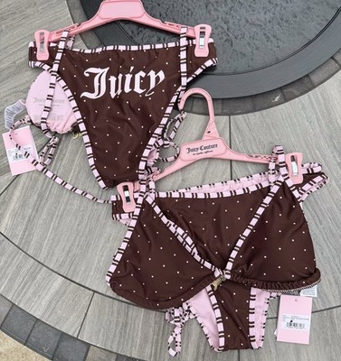 Juicy Couture Brown Contrast Trim Pink 2 PC Bikini Set With Charm Size S