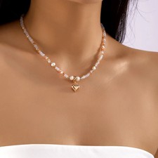 Luxury Elegant Crystal Beads Imitation Pearl Necklace for Women Fashion Love Hea