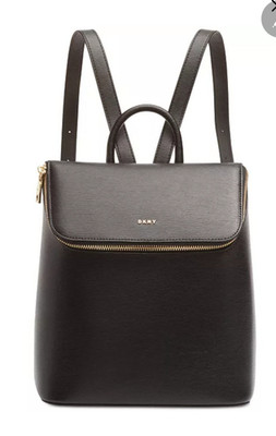 DKNY Black Backpack Top Handle Zip, Gold Hardware Adjustable Strap Lined