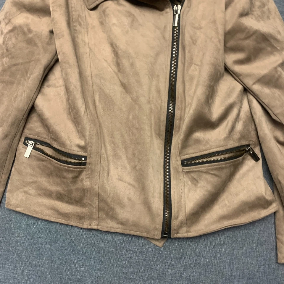 Chaqueta para mujer KUT From The Kloth talla XL marrón imitación gamuza moto bolsillos con cremallera Foto 3 de 4