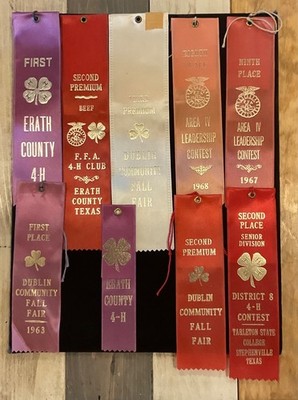 Lot of 9 1960's 4-H Award Ribbons, Erath County Dublin Texas