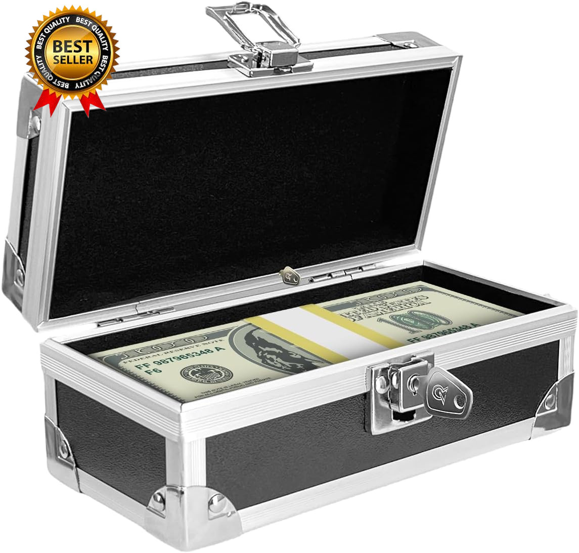 Lockable Cash Box with Key, Aluminium Alloy Money Storage Box & Single-Row Curre