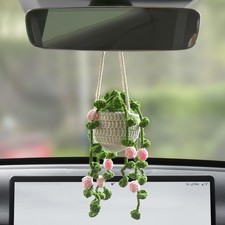 Crochet Plant for Car Mirror Hanging Accessories, Cute Rear View Boho Charms ...