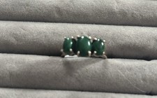 Malachite 3 Stone 925 Sterling Silver Ring Size 9