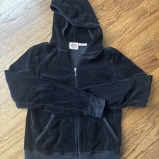 Genuine Black Velour Juicy Couture Tracksuit Top Jacket Full Zip Size M