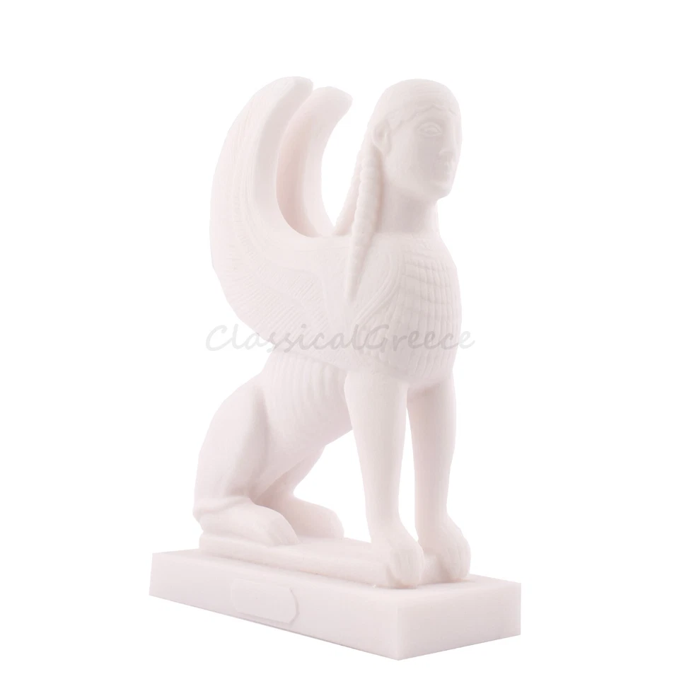 Statua antica mitologia greca sfinge alabastro 6,88" - 17,5 cm marmo fuso bianco - Immagine 2 di 4