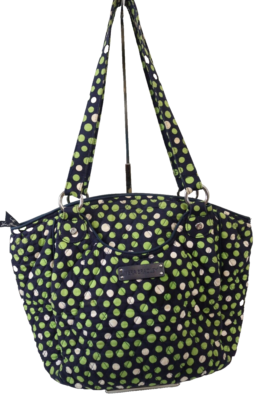Vera Bradley Blue Polka Dot Shoulder Bag with Green & White Trim