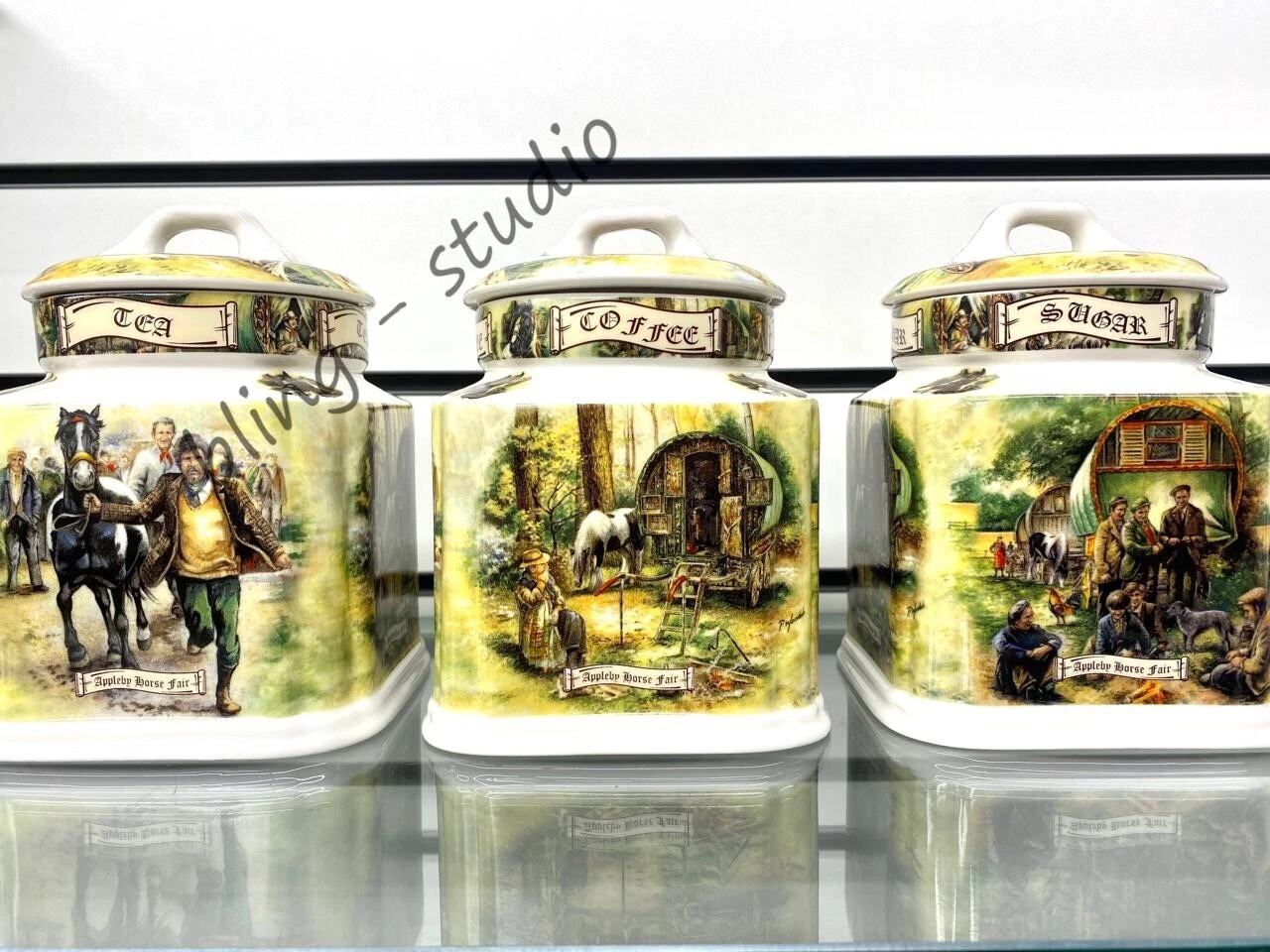 Appleby Tea Coffee Sugar Jar Gypsy Horse Fair Air Tight Canister Bone China