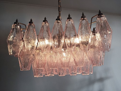 Elegant Murano Poliedri Chandelier - Carlo Scarpa - pink glasses - Foto 11 di 21