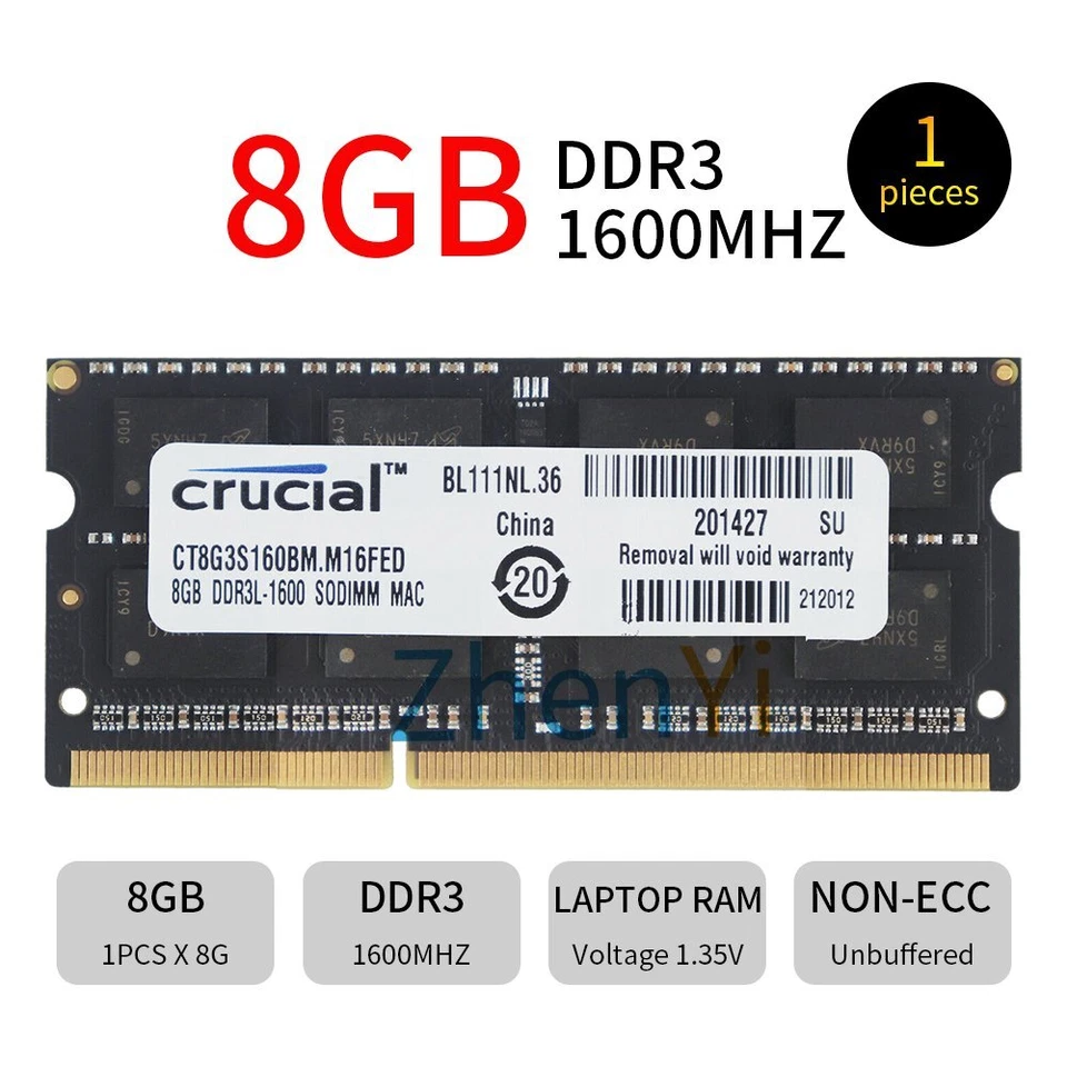 32GB 16GB 8GB DDR3L 1600MHz PC3L-12800 1.35V SODIMM Laptop Memory Crucial LOT UK - Image 4 of 4