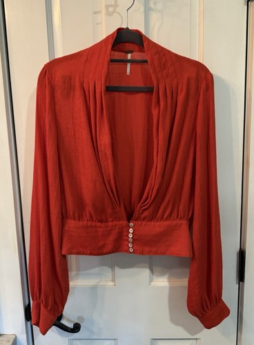 NEU FREE PEOPLE BOHO FESTIVAL WOGENÄRMEL BLUSE OBERTEIL CROP LEINEN SEXY XS 128 $