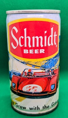 SCHMIDT Beer Can RACE CARS 12 oz  STEEL VTG ULTRA RARE HTF FREE SHIPPING!