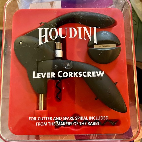 Houdini Lever Corkscrew Wine Bottle Opener w/Foil Cutter & Spare Spiral