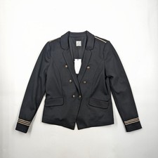 New Culture Black Gold Military Inspired Blazer Faux Double Breasted Uk 14