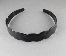 Black plastic braided headband braid link hair band accessory grip teeth 1" wide
