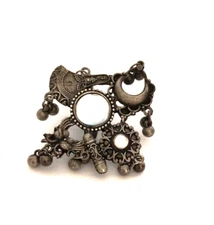 Phuljhadi Chandrika Stone Ring Clear Cabochon Black Oxidised Silver Adj