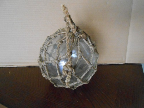 Medium 6" Clear Glass Fish Float wrapped in rope - Picture 3 of 8