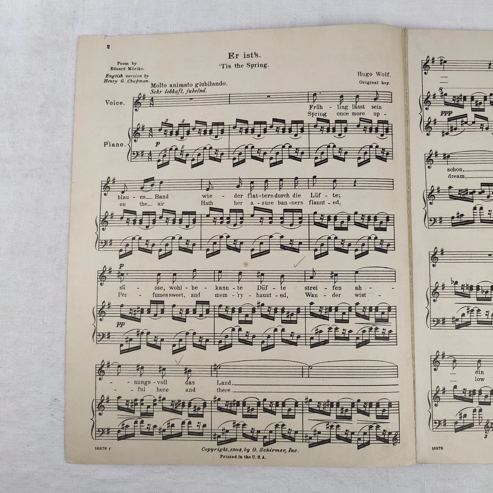 De colección 1939 Canciones de Hugo Wolf - Raro De Colección G. Schirmer Partituras Libro Foto 3 de 4