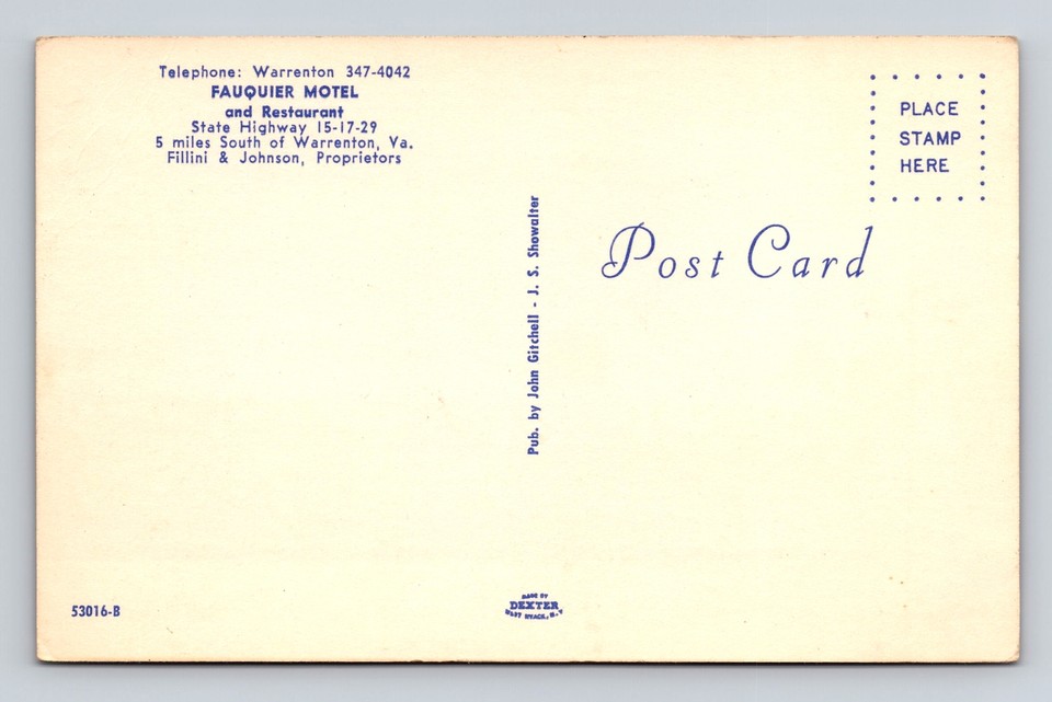 Warrenton VAVirginia, Fauquier Motel, Advertising, Antique Vintage