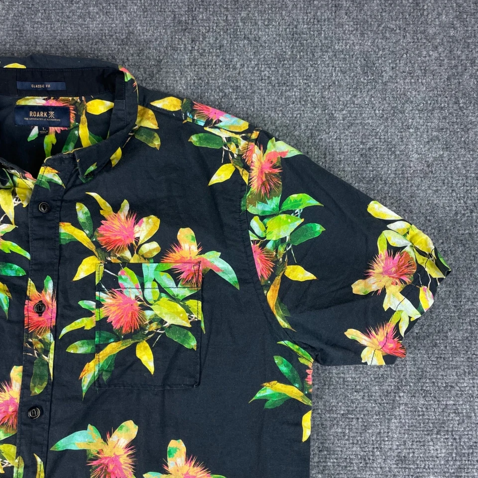 Camisa Roark Grande Negra The Artifacts of Adventure Floral Manga Corta RW592 Hombres Foto 3 de 4