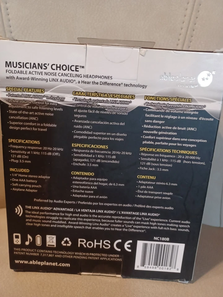 NEW AblePlanet Linx Audio NC180BMM Black Foldable Noise Canceling Headphones - Image 4 of 4