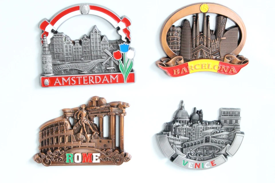 Metal Fridge Magnet Souvenir Gift Paris Rome Barcelona Dubai NewYork Amsterdam - Image 2 of 4