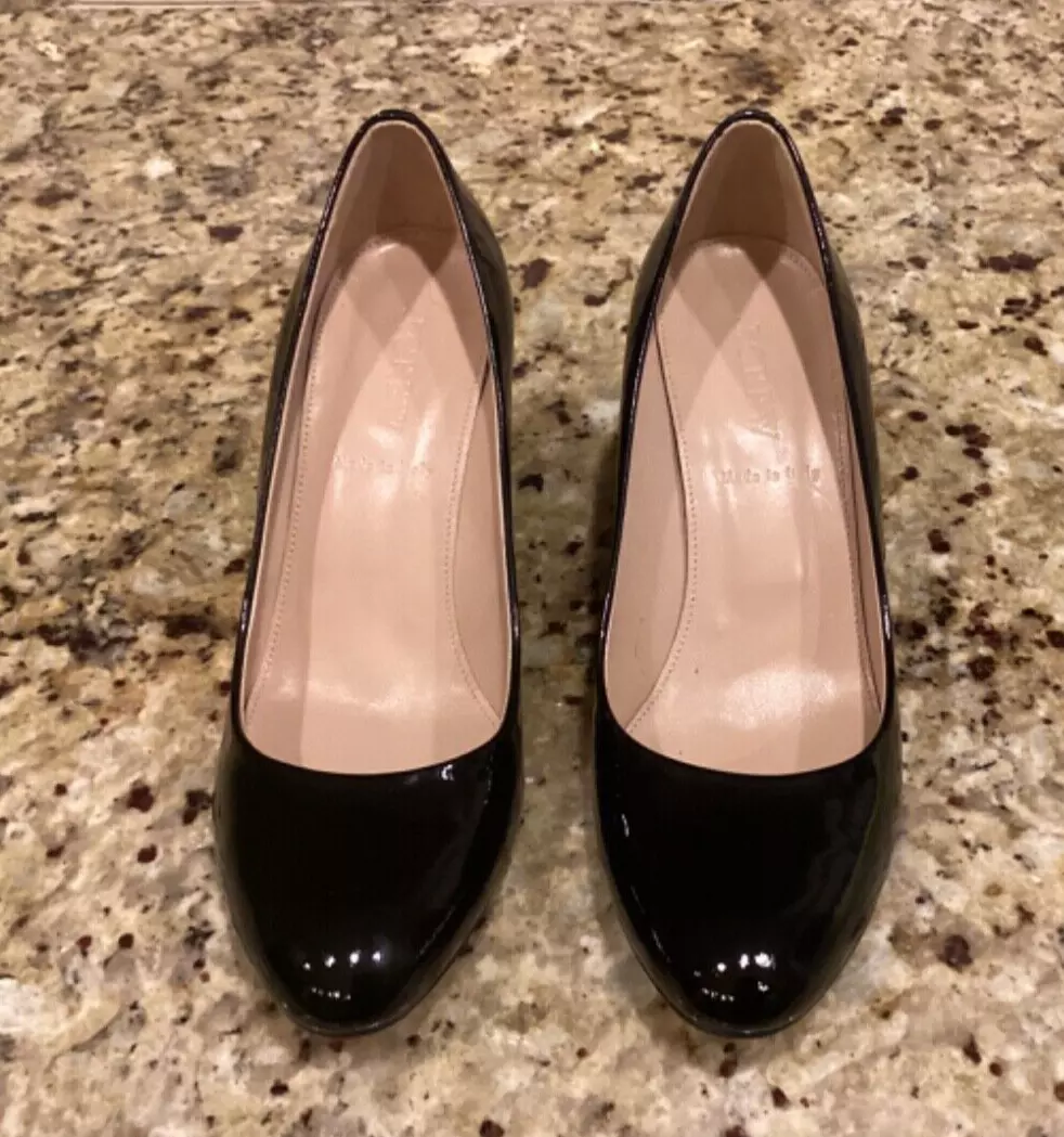 J. CREW MARTINA PATENT LEATHER WEDGE HEELS BLACK Size 6.5 ITALY