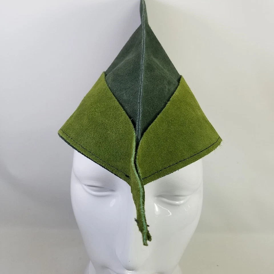 Gamuza Cuero Robin Capucha Verde Pico Sombrero Gorra Pequeño Adulto Juegos con disfraces Soporte de plumas Foto 2 de 4