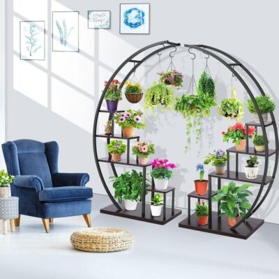 5Tier Indoor Plant Stand Metal Plant Stand Flower Stand of Half Moon Shape 2*Pcs