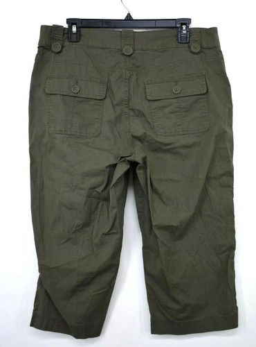 Christopher Banks Women Olive Flat Front Bermuda Stretch Casual Cargo Capri 12 - Picture 2 of 7