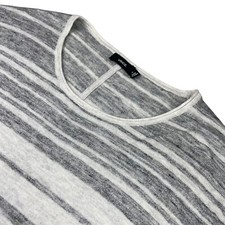 Vince Men's Cashmere Blend S/S Pullover Sweater Black/White Stripe   Medium